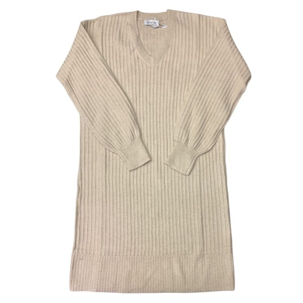 Jessica Simpson Women's Relaxed Fit V-Neck Mid Length Sweater Dress - Parchment